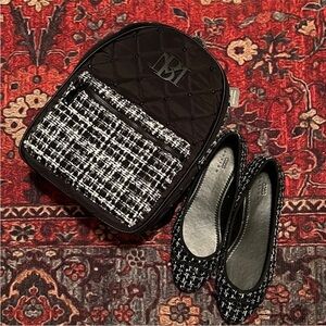 NWT- BADGLEY MISCHKA- QUILTED nylon BACKPACK only w BLACK/WHITE/SILVER TWEED